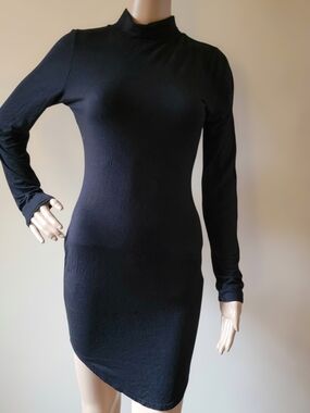 Missguided Black Long-Sleeve Mock Neck Bodycon Dress Medium
